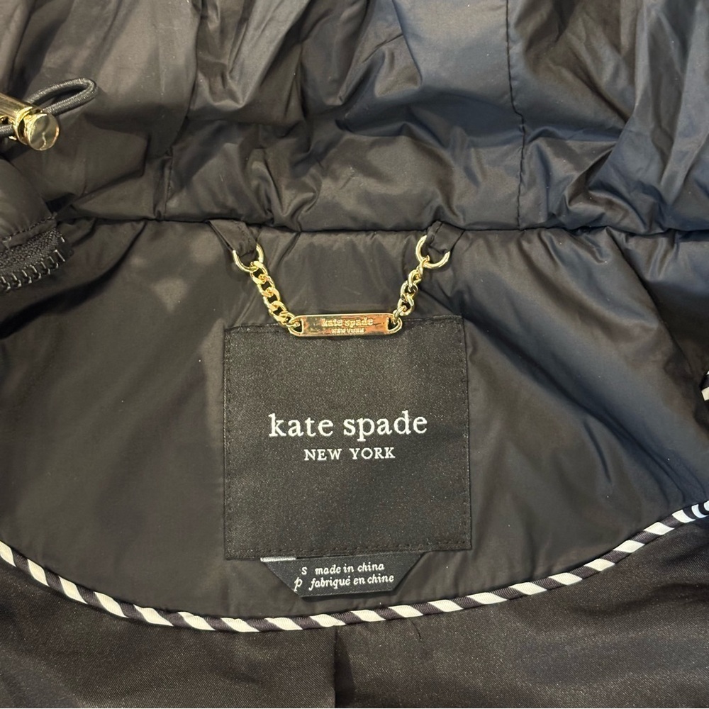 NWT Kate Spade New York Quilted Long Down Parka With Bib, Black Size Small - Picture 14 of 16